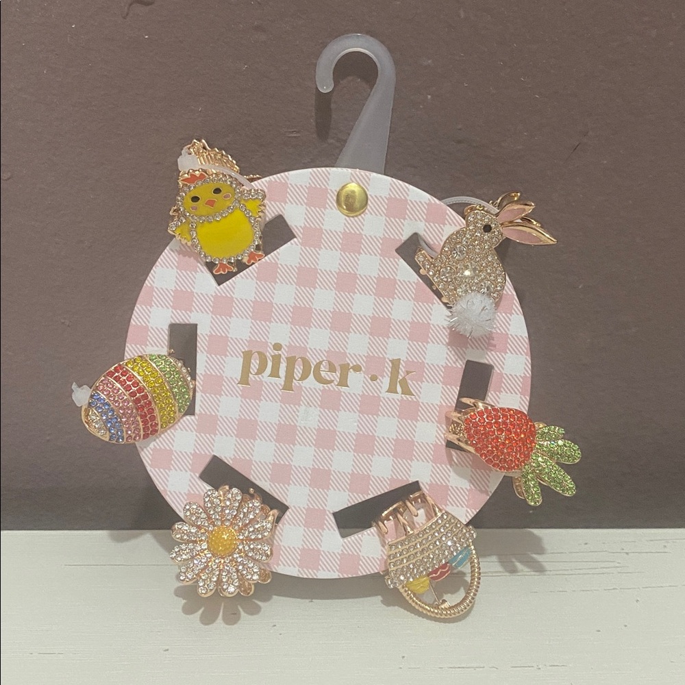 PIPER K SPRING EASTER BUNNY CHICK MINI RHINESTONE HAIR CLIPS